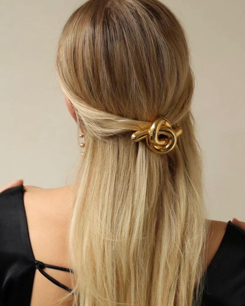 Glossy Knot Barrette Gold