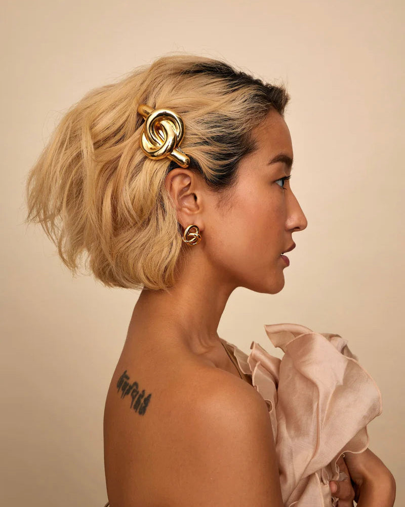Glossy Knot Barrette Gold